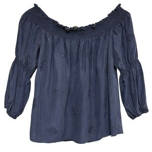Marie Oliver Embroidered 100% Silk Off Shoulder Blouse Womens S‎ Boho Feminine